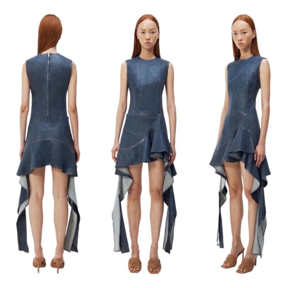Jonathan Simkhai Blue High-Low Ruffle Denim Dress